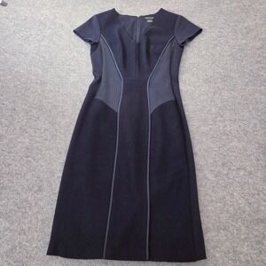 Club Monaco Navy Blue Wool Blend Sheath Midi Dress Womens 2 V-Neck Career